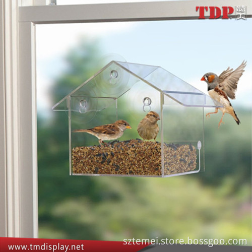 Clear Acrylic Custom Bird Feeder Wholesaler House Shaped Windon Bird Feeder with Suction
